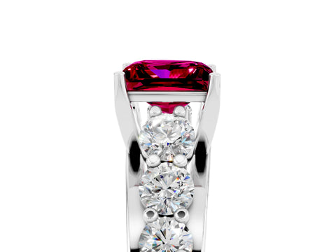 White gold Princess Cut Garnet Engagement Ring with Pavé Band and Four-Prong Setting_5