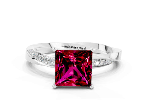 White gold Princess Cut Garnet Engagement Ring with Side Stone Accents and Four-Prong Setting_39