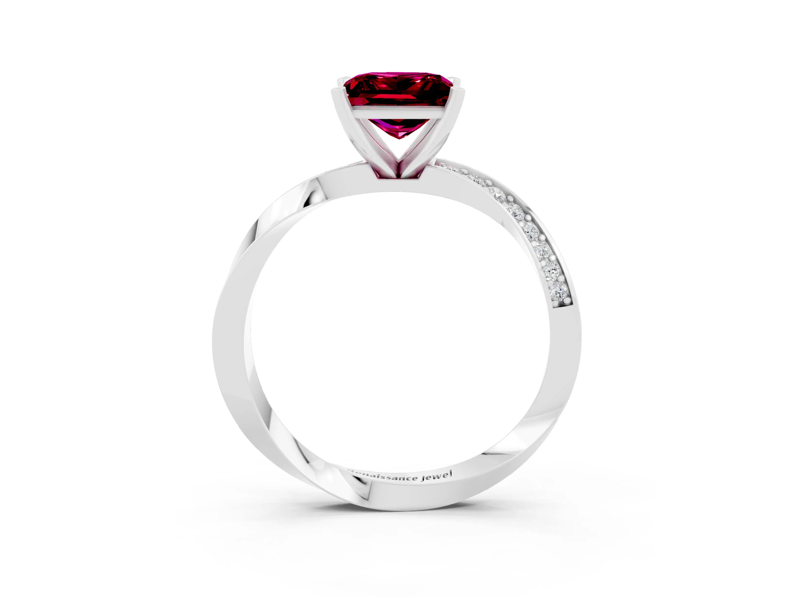 White gold Princess Cut Garnet Engagement Ring with Side Stone Accents and Four-Prong Setting_42