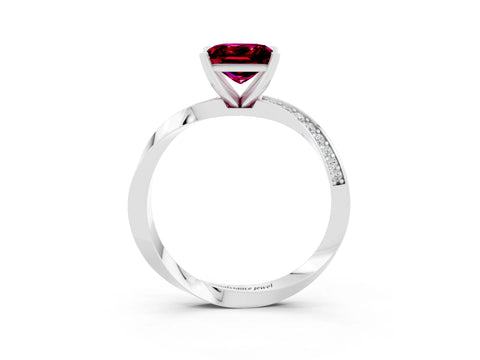 White gold Princess Cut Garnet Engagement Ring with Side Stone Accents and Four-Prong Setting_42