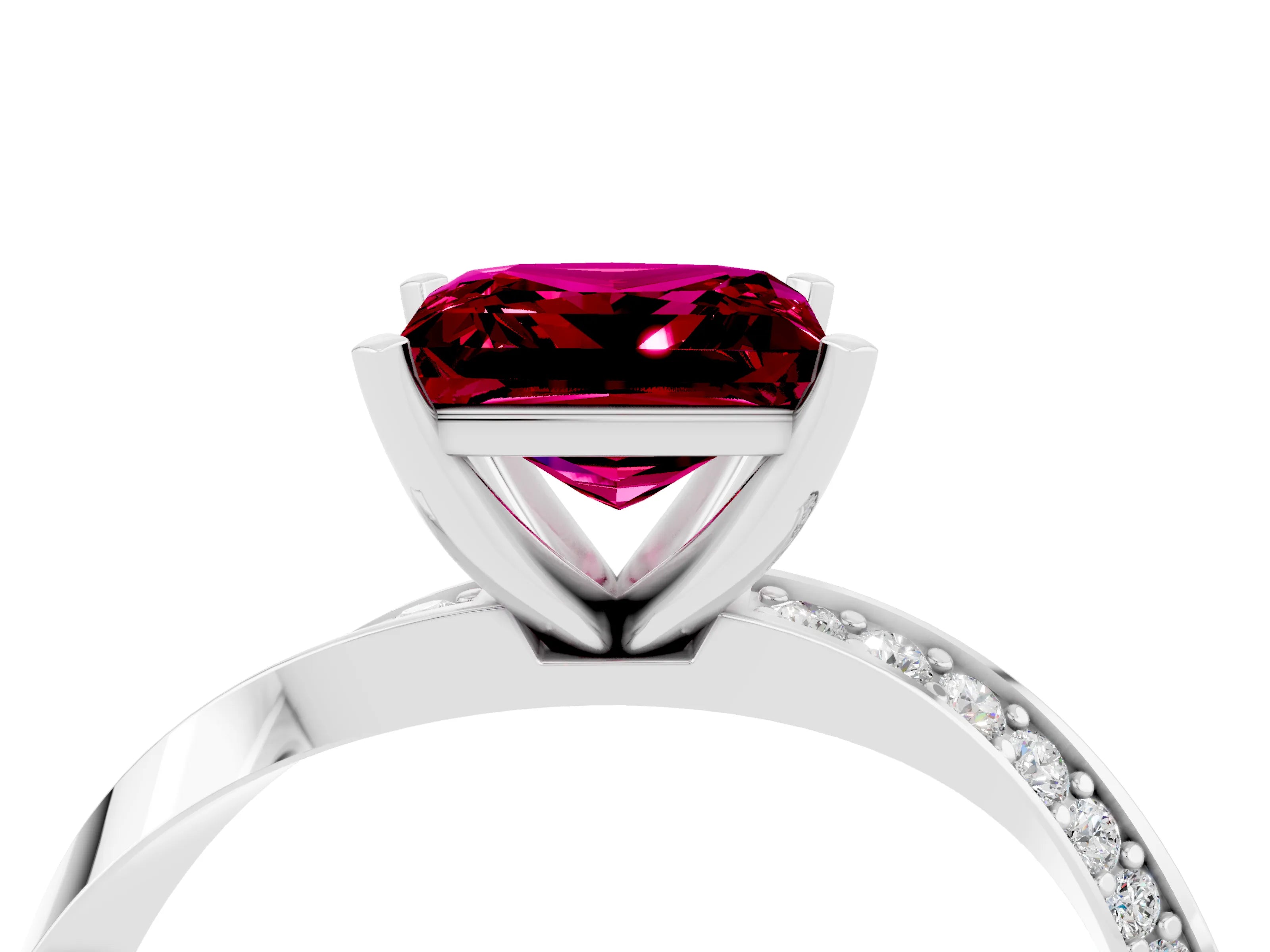 White gold Princess Cut Garnet Engagement Ring with Side Stone Accents and Four-Prong Setting_43