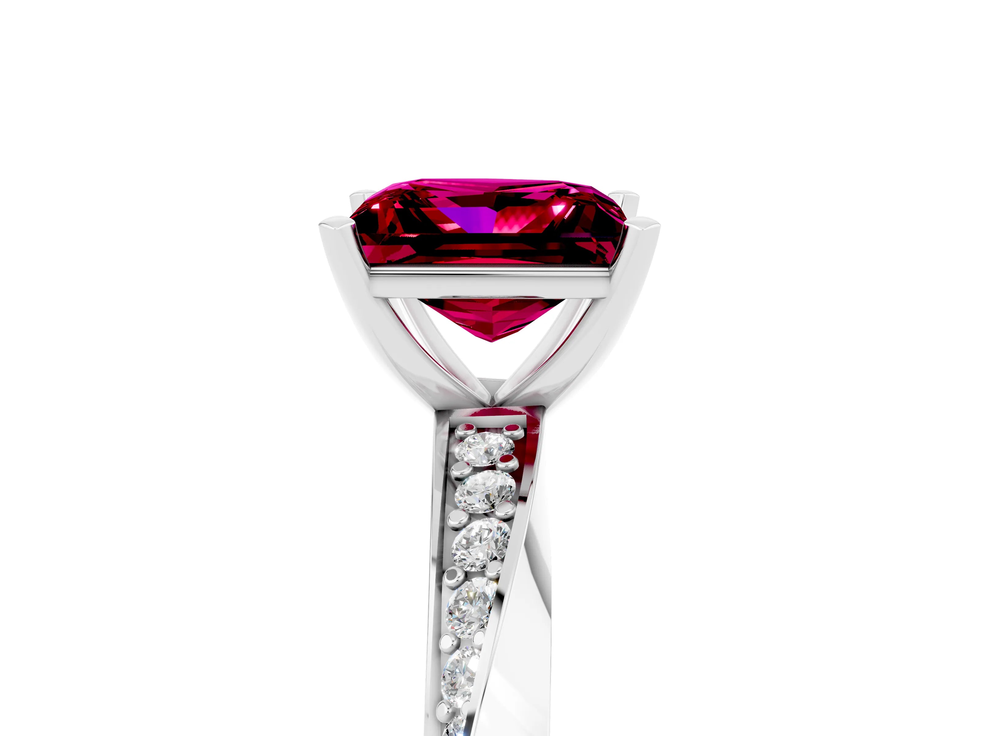 White gold Princess Cut Garnet Engagement Ring with Side Stone Accents and Four-Prong Setting_44