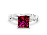 White gold Princess Cut Garnet Engagement Ring with Side Stone Accents and Four-Prong Setting_96