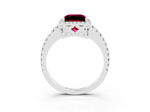 White gold Princess Cut Garnet Halo Engagement Ring with Pavé Band and Prong Setting_15