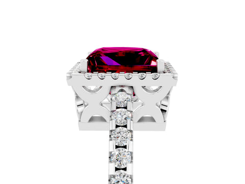 White gold Princess Cut Garnet Halo Engagement Ring with Pavé Band and Prong Setting_17