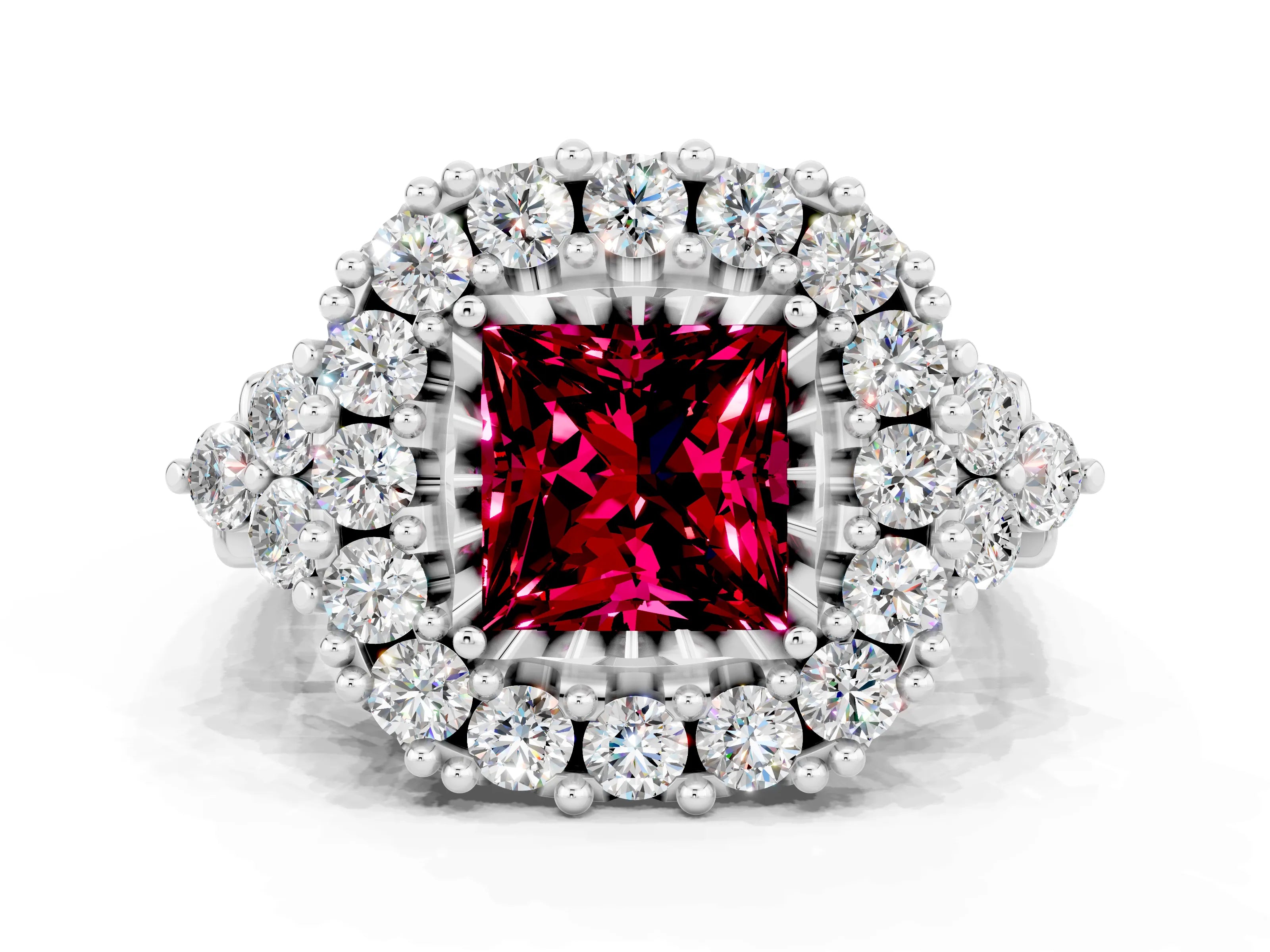 White gold Princess Cut Garnet Halo Ring with Pavé Band and Four-Prong Setting_12