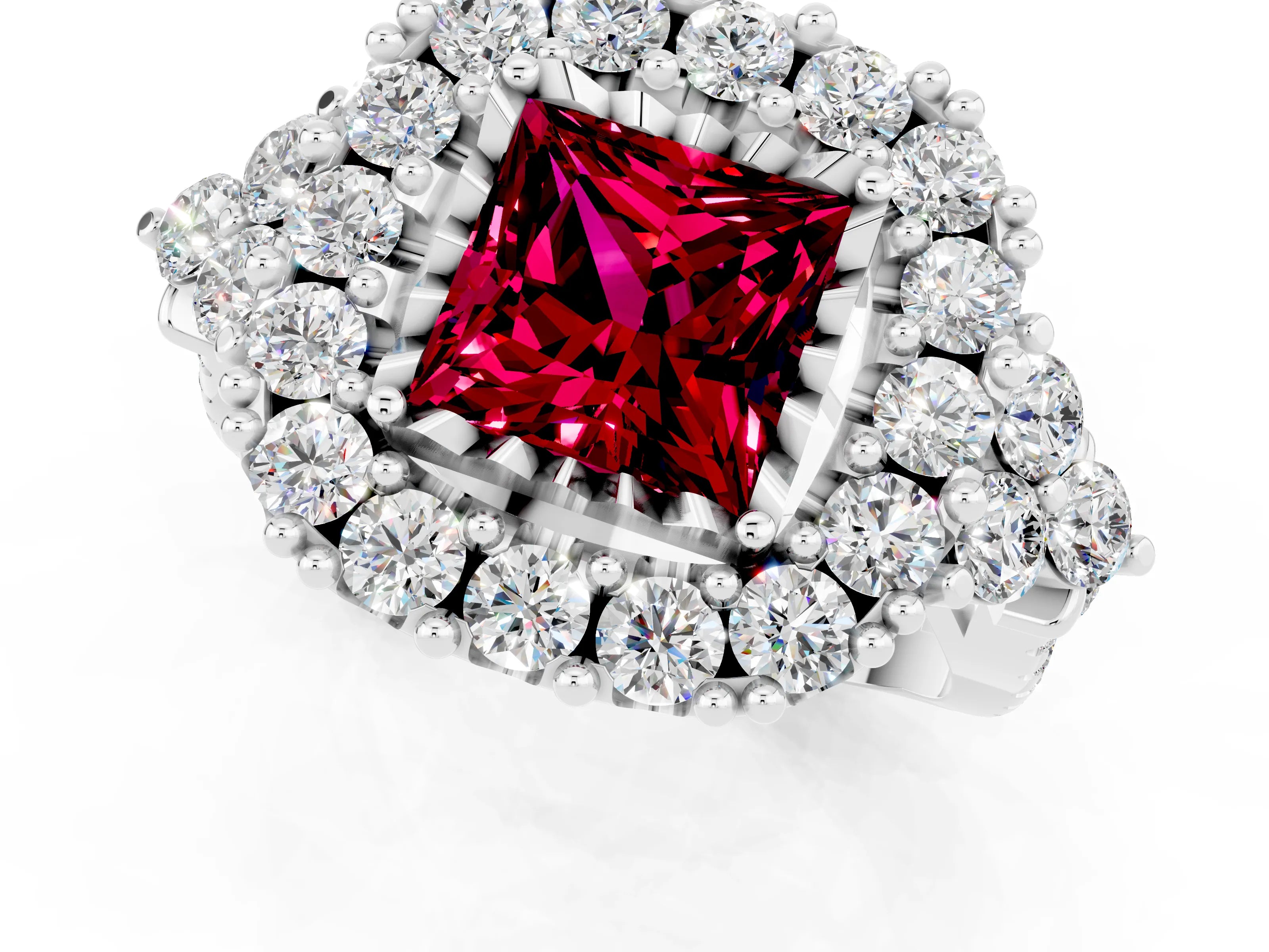 White gold Princess Cut Garnet Halo Ring with Pavé Band and Four-Prong Setting_13