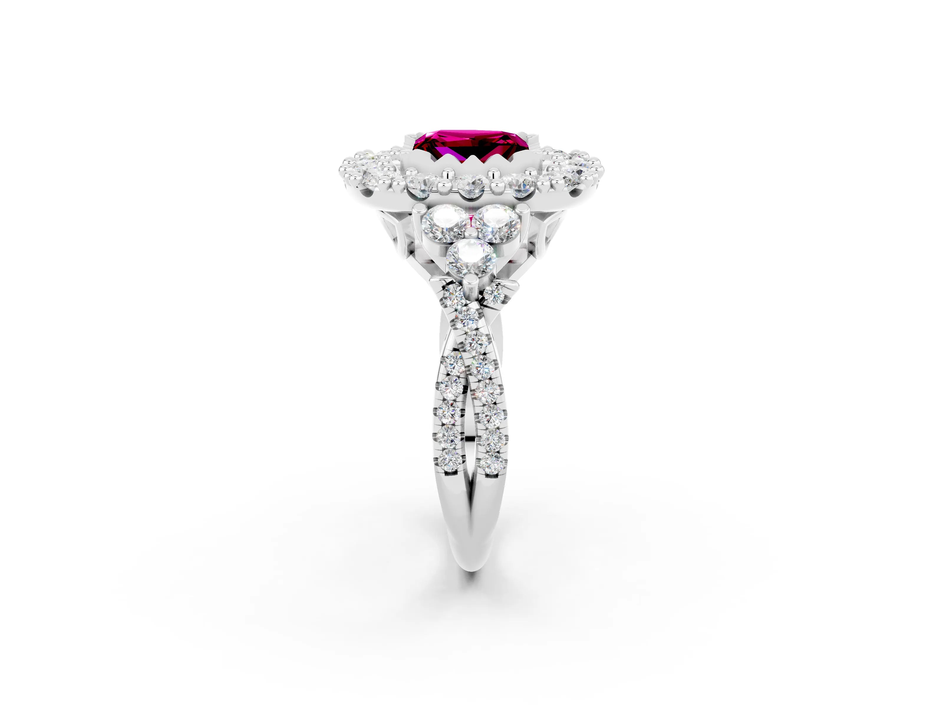 White gold Princess Cut Garnet Halo Ring with Pavé Band and Four-Prong Setting_14