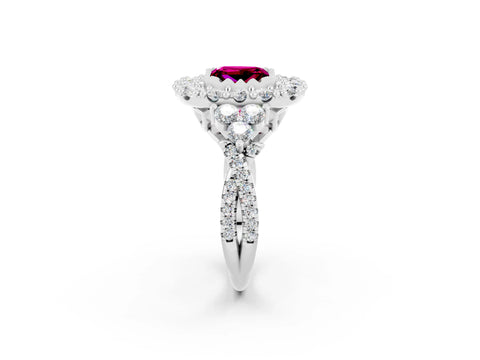 White gold Princess Cut Garnet Halo Ring with Pavé Band and Four-Prong Setting_14