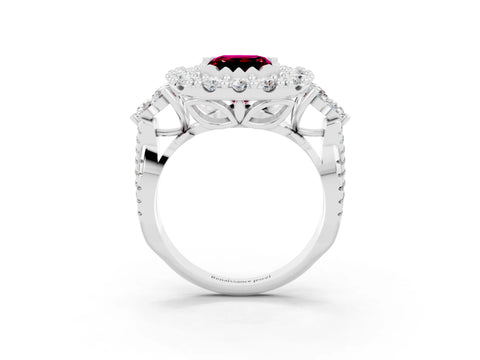 White gold Princess Cut Garnet Halo Ring with Pavé Band and Four-Prong Setting_15
