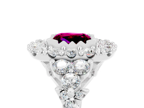 White gold Princess Cut Garnet Halo Ring with Pavé Band and Four-Prong Setting_17