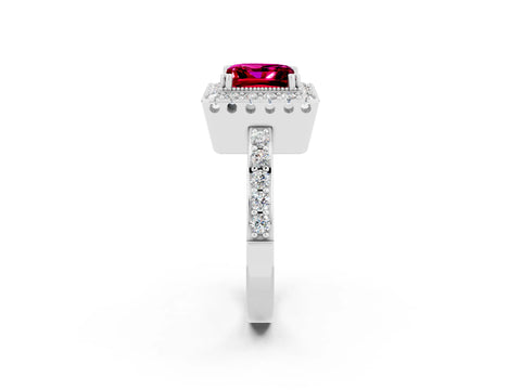 White gold Princess Cut Garnet Halo Ring with Pavé Band and Prong Setting_2