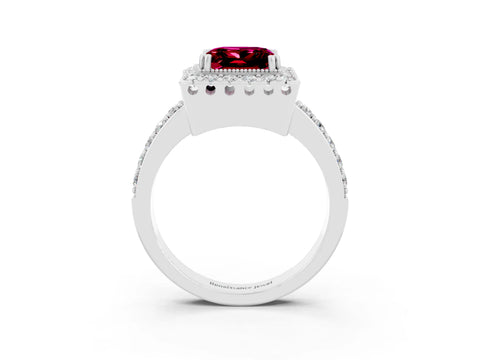 White gold Princess Cut Garnet Halo Ring with Pavé Band and Prong Setting_3