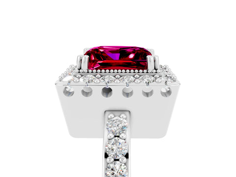White gold Princess Cut Garnet Halo Ring with Pavé Band and Prong Setting_5