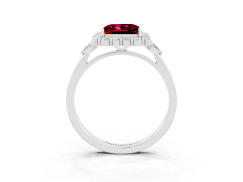 White gold Princess Cut Garnet Halo Ring with Pear Side Stones and Prong Setting_27