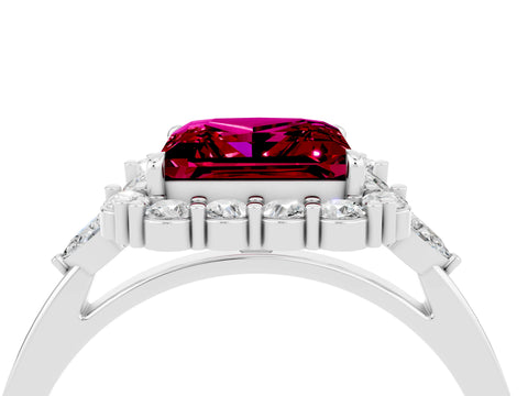 White gold Princess Cut Garnet Halo Ring with Pear Side Stones and Prong Setting_28