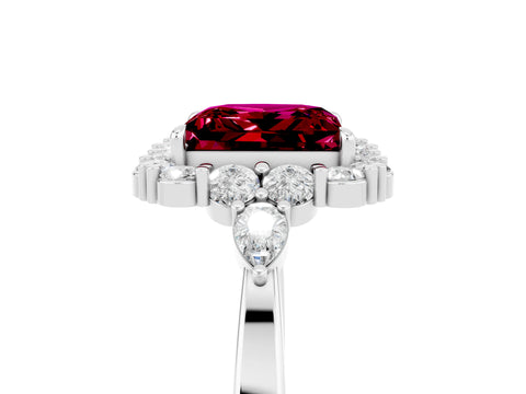 White gold Princess Cut Garnet Halo Ring with Pear Side Stones and Prong Setting_29