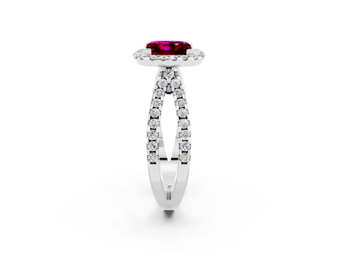 White gold Princess Cut Garnet Halo Ring with Split Shank Pavé Band and Prong Setting_2