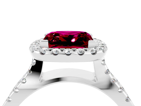 White gold Princess Cut Garnet Halo Ring with Split Shank Pavé Band and Prong Setting_4
