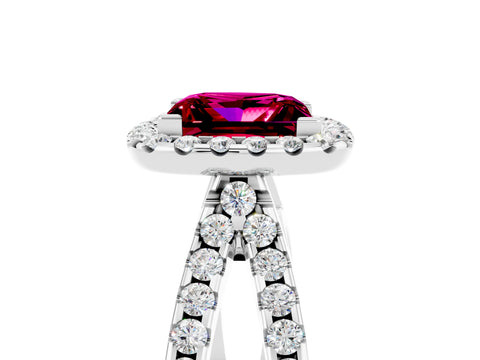 White gold Princess Cut Garnet Halo Ring with Split Shank Pavé Band and Prong Setting_5