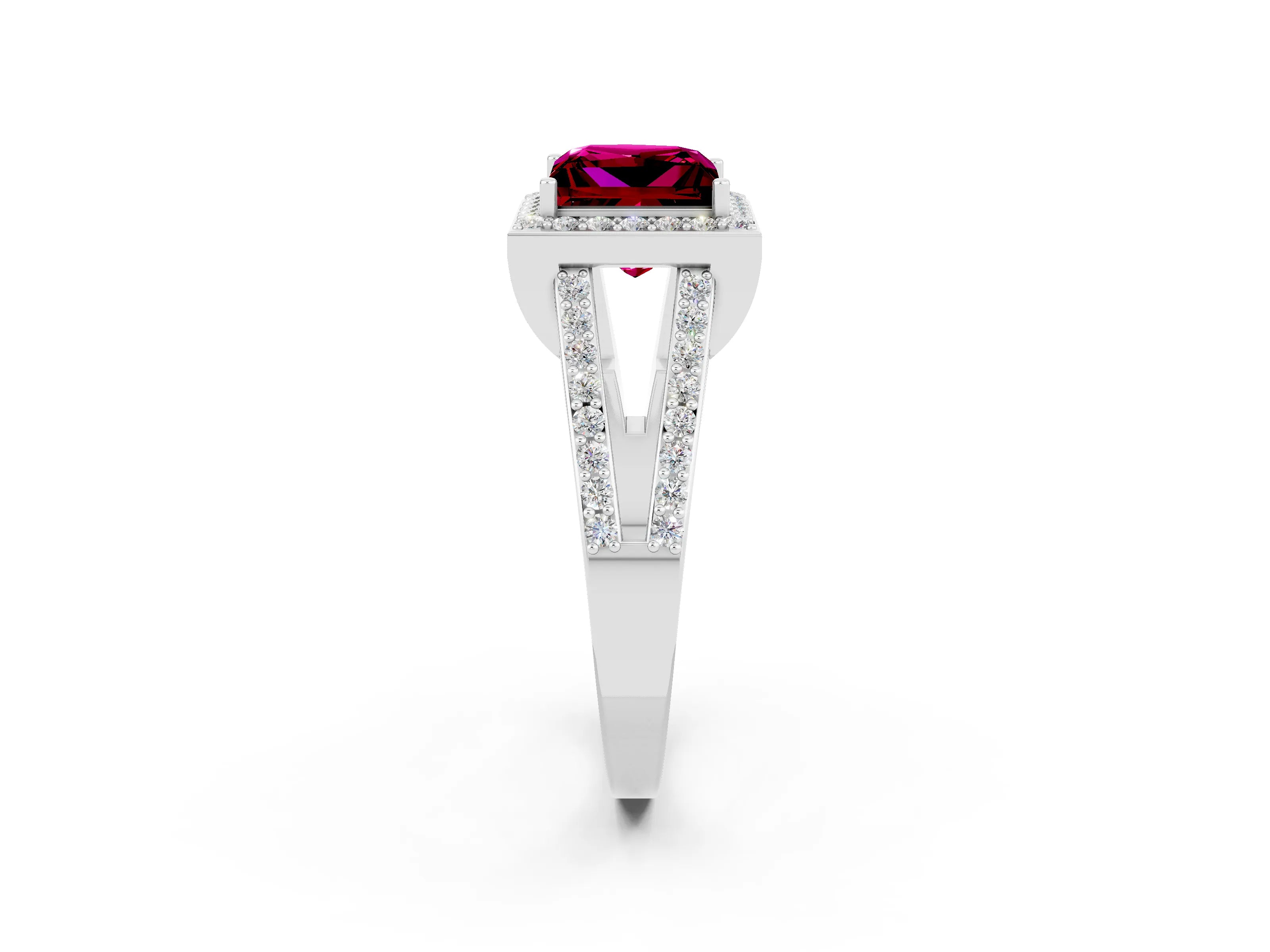 White gold Princess Cut Garnet Halo Ring with Split Shank U-Prong Band and Four-Prong Setting_2