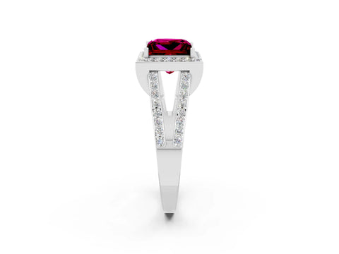 White gold Princess Cut Garnet Halo Ring with Split Shank U-Prong Band and Four-Prong Setting_2