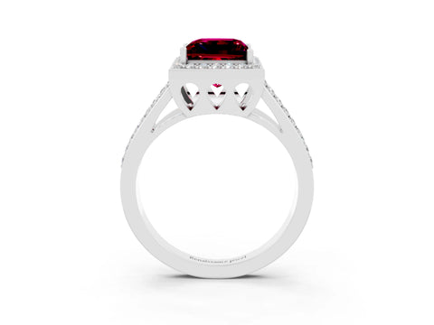 White gold Princess Cut Garnet Halo Ring with Split Shank U-Prong Band and Four-Prong Setting_3