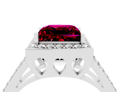 White gold Princess Cut Garnet Halo Ring with Split Shank U-Prong Band and Four-Prong Setting_4