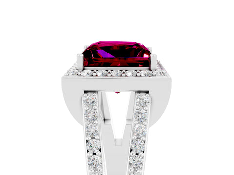 White gold Princess Cut Garnet Halo Ring with Split Shank U-Prong Band and Four-Prong Setting_5