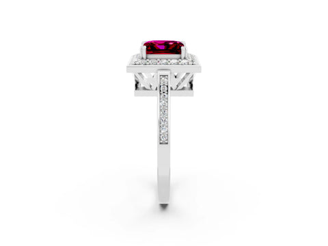White gold Princess Cut Garnet Halo Ring with Split Shank and Four-Prong Setting_12
