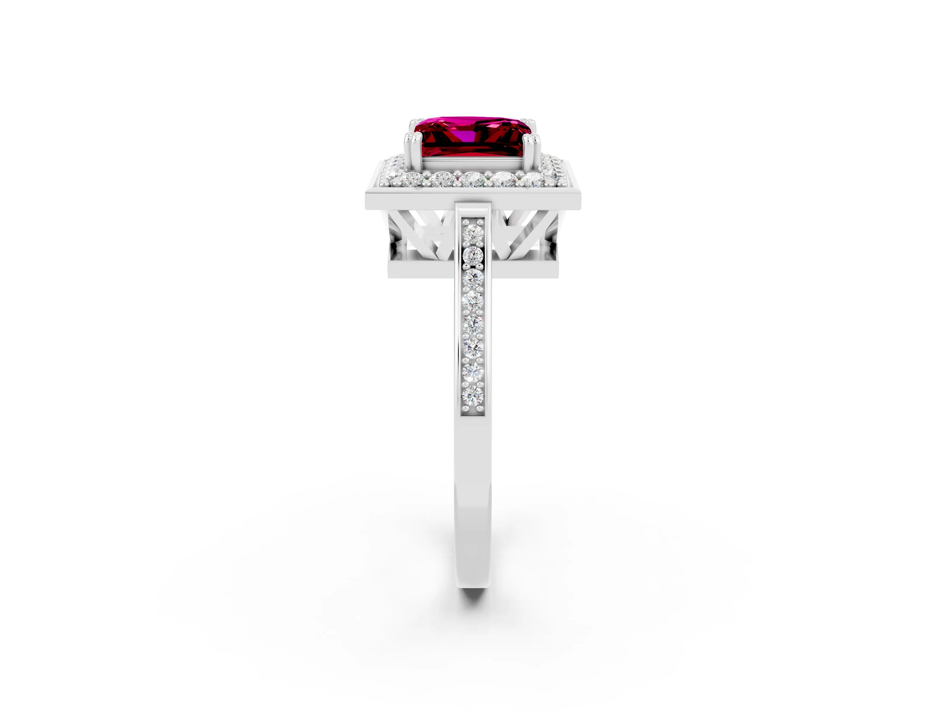 White gold Princess Cut Garnet Halo Ring with Split Shank and Four-Prong Setting_14