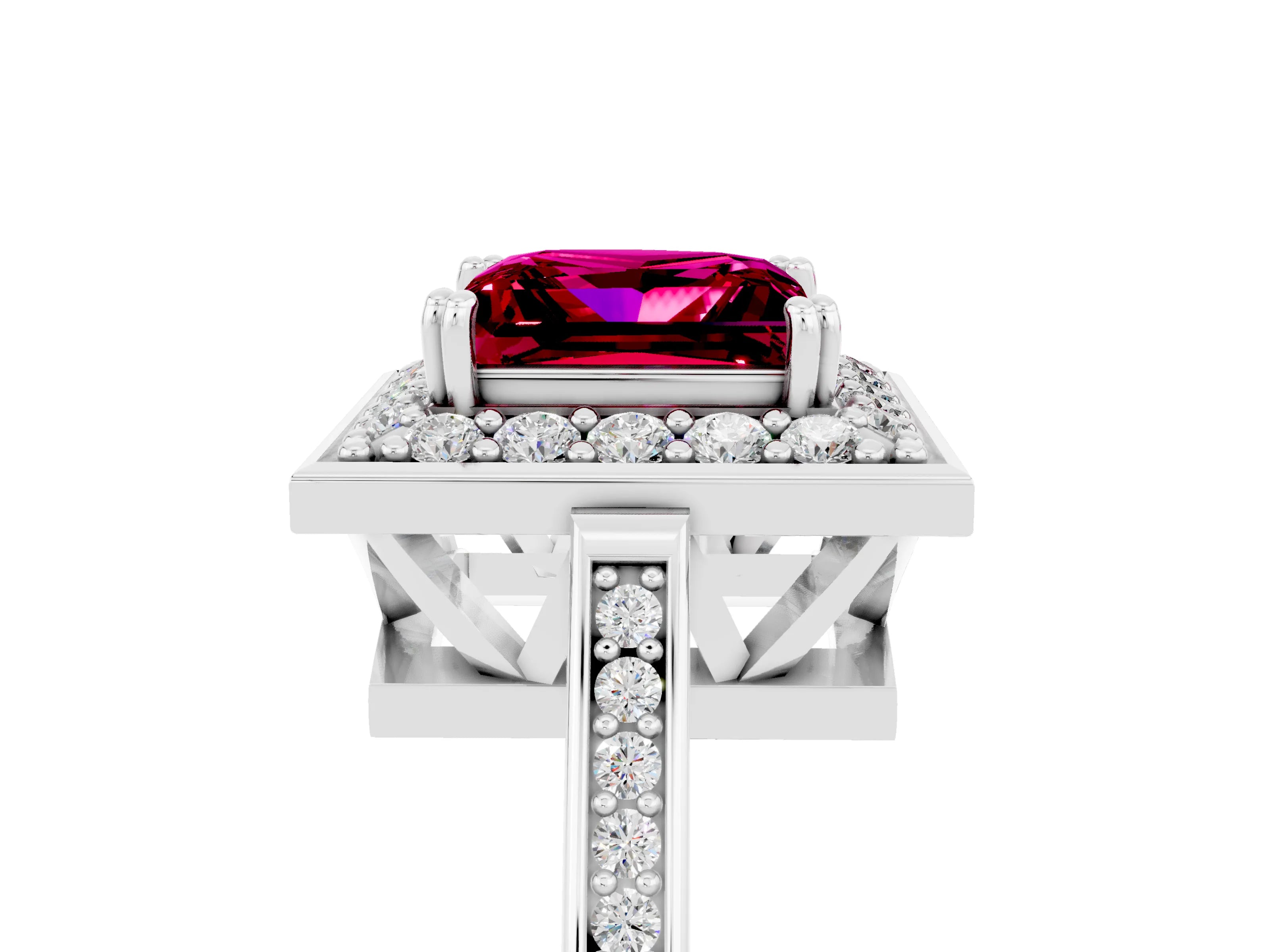 White gold Princess Cut Garnet Halo Ring with Split Shank and Four-Prong Setting_17