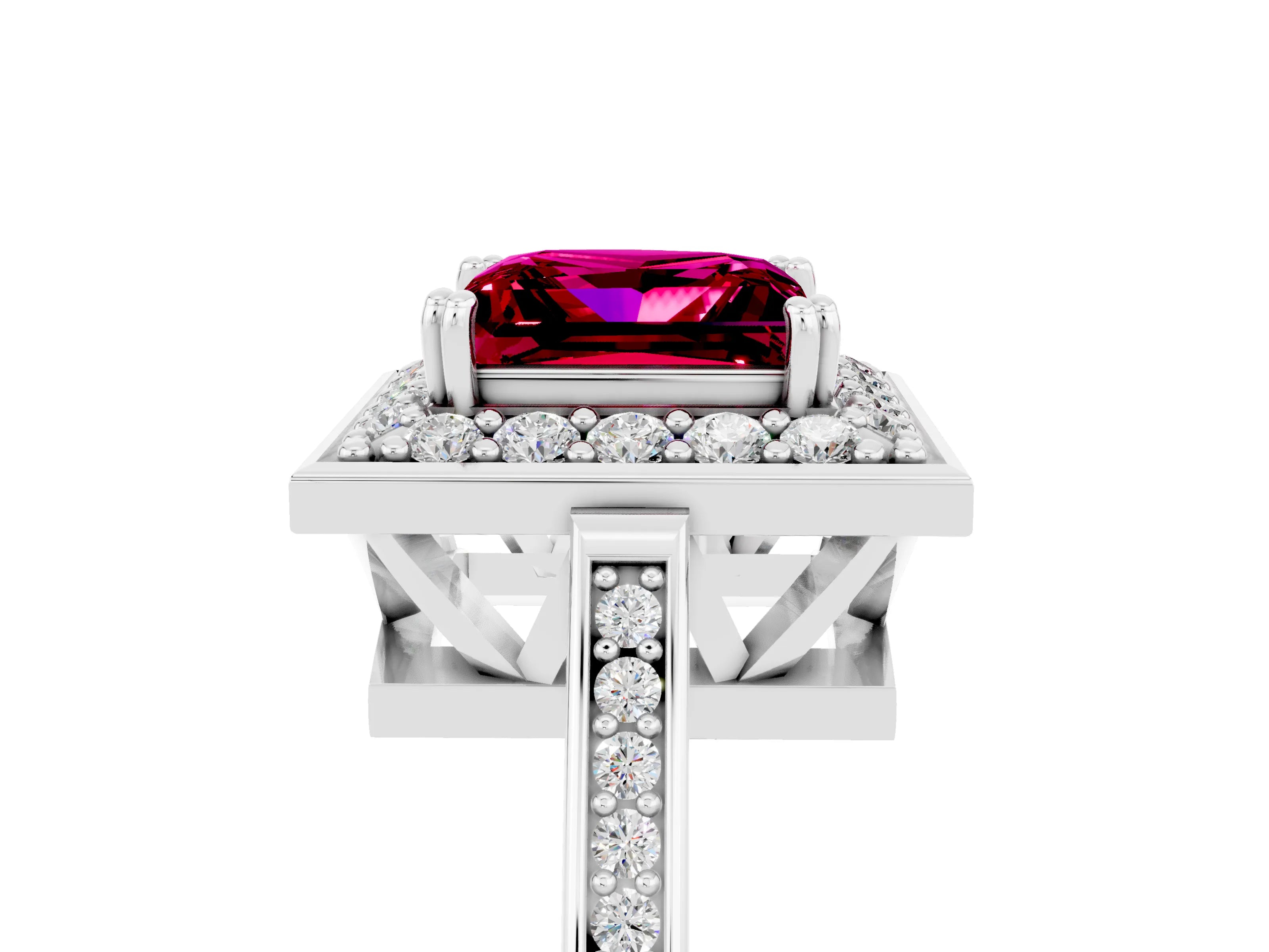 White gold Princess Cut Garnet Halo Ring with Split Shank and Four-Prong Setting_17