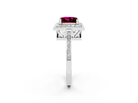 White gold Princess Cut Garnet Halo Ring with Split Shank and Four-Prong Setting_26