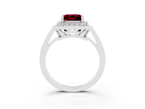 White gold Princess Cut Garnet Halo Ring with Split Shank and Four-Prong Setting_27