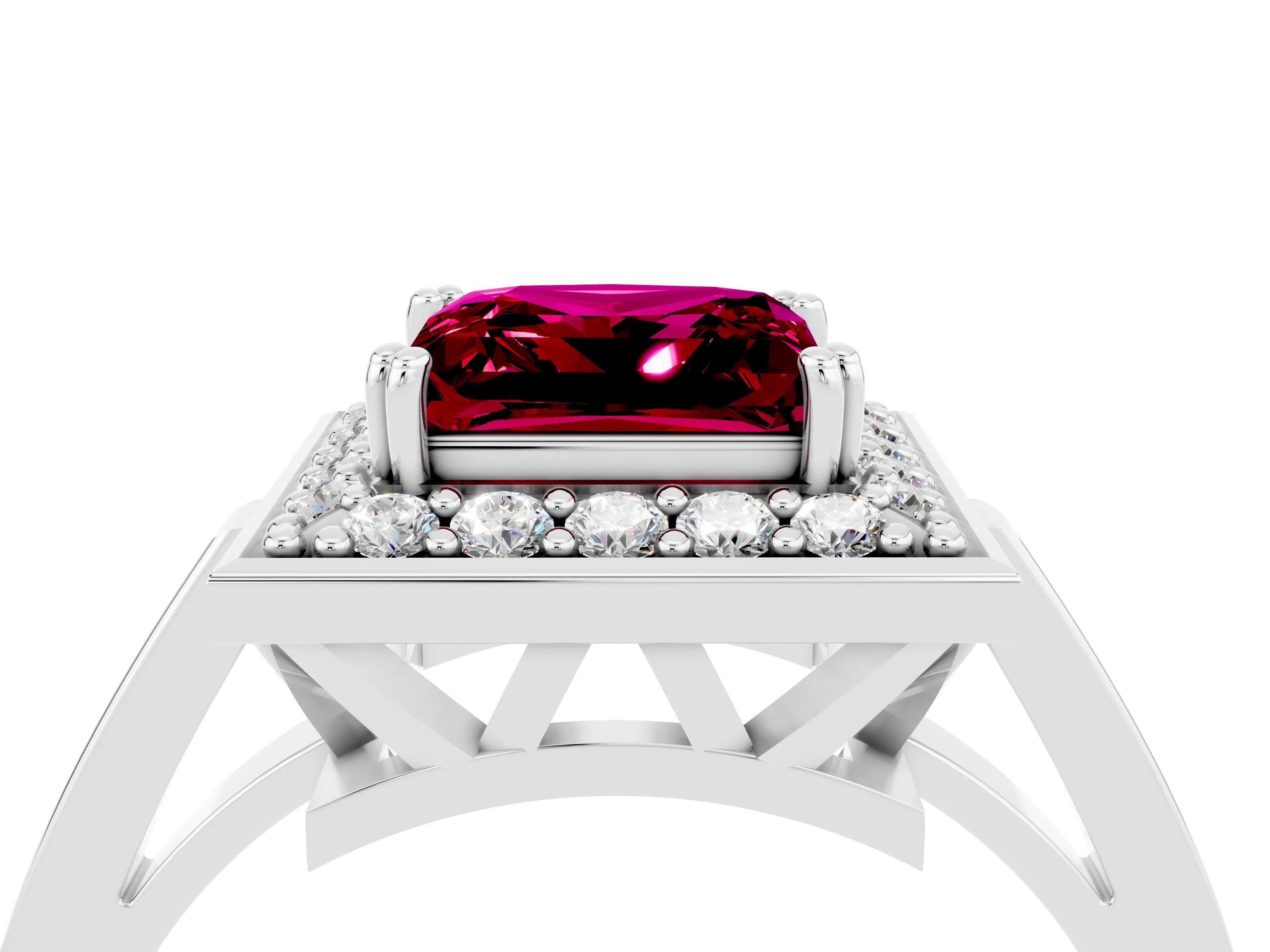 White gold Princess Cut Garnet Halo Ring with Split Shank and Four-Prong Setting_28