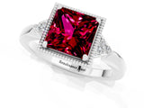 White gold Princess Cut Garnet Halo Ring with Tapered Band and Four-Prong Setting_1
