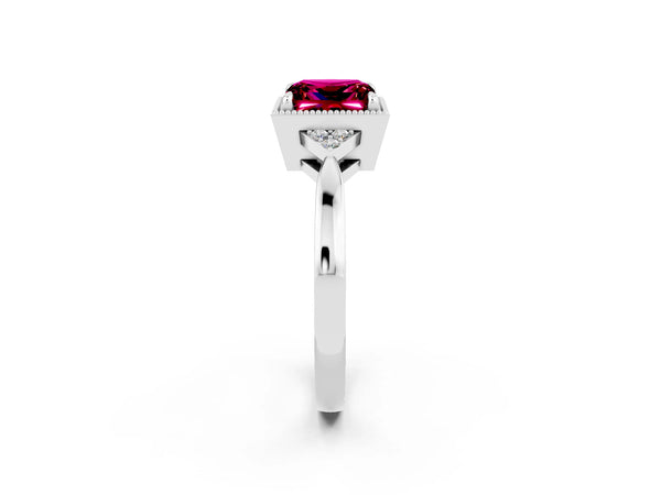 Silver Princess Cut Garnet Halo Ring with Tapered Band and Four-Prong Setting