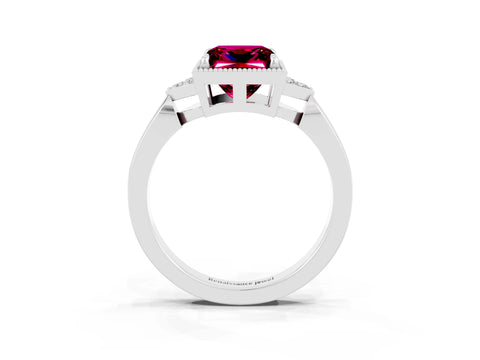 White gold Princess Cut Garnet Halo Ring with Tapered Band and Four-Prong Setting_3