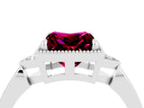 White gold Princess Cut Garnet Halo Ring with Tapered Band and Four-Prong Setting_4