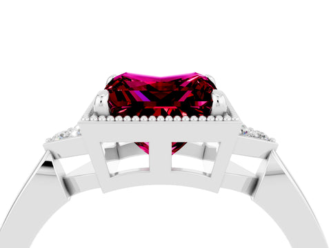 White gold Princess Cut Garnet Halo Ring with Tapered Band and Four-Prong Setting_4