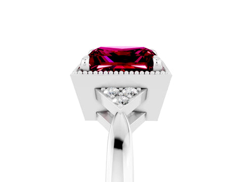 White gold Princess Cut Garnet Halo Ring with Tapered Band and Four-Prong Setting_5