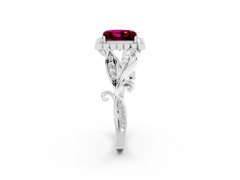 White gold Princess Cut Garnet Halo Ring with Vintage Split Shank and Four-Prong Setting_26