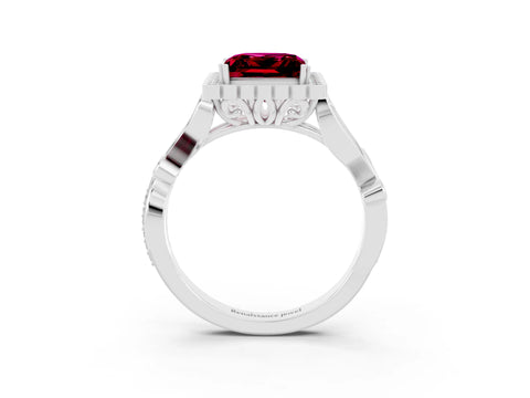 White gold Princess Cut Garnet Halo Ring with Vintage Split Shank and Four-Prong Setting_27