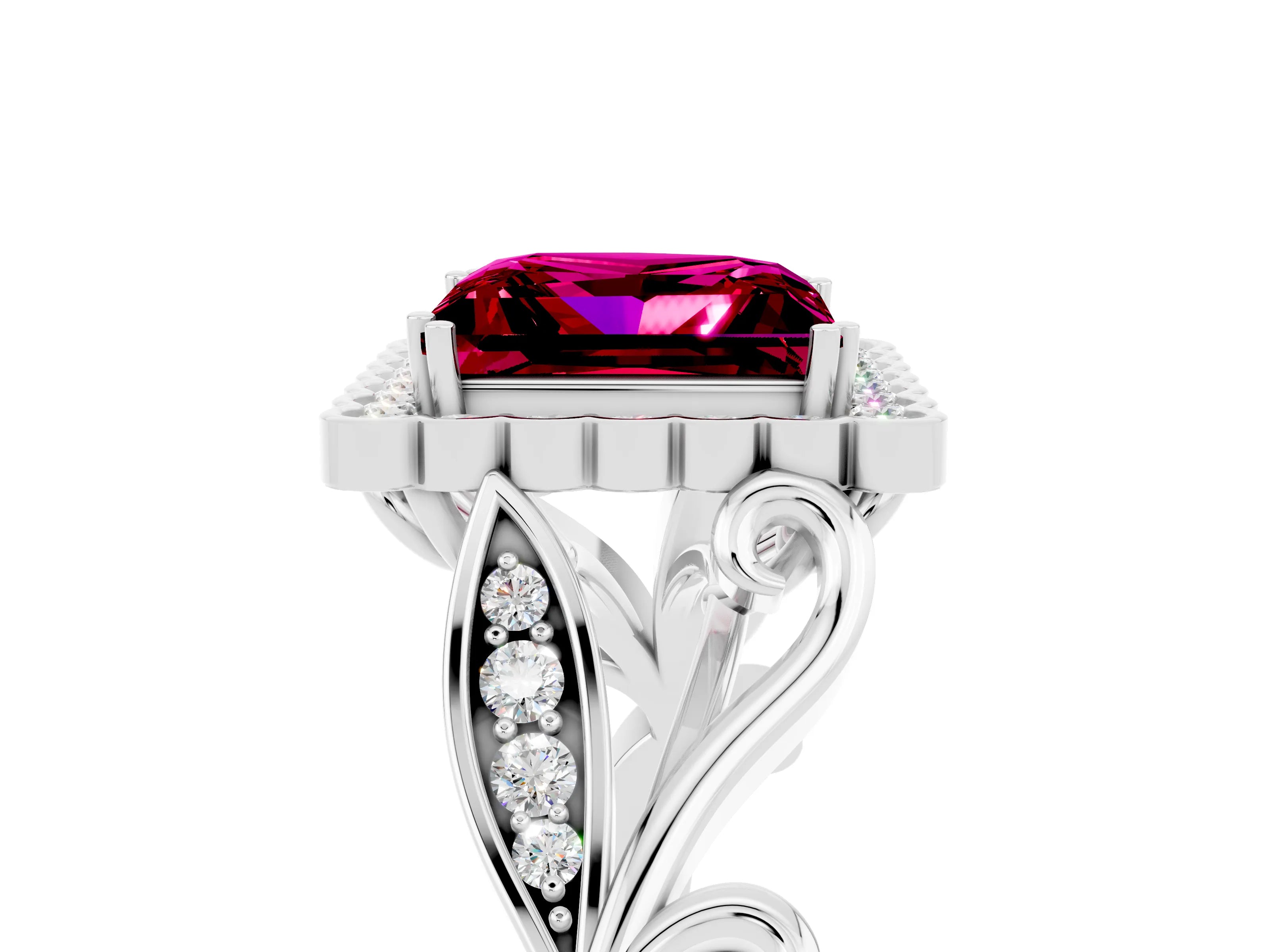 White gold Princess Cut Garnet Halo Ring with Vintage Split Shank and Four-Prong Setting_29
