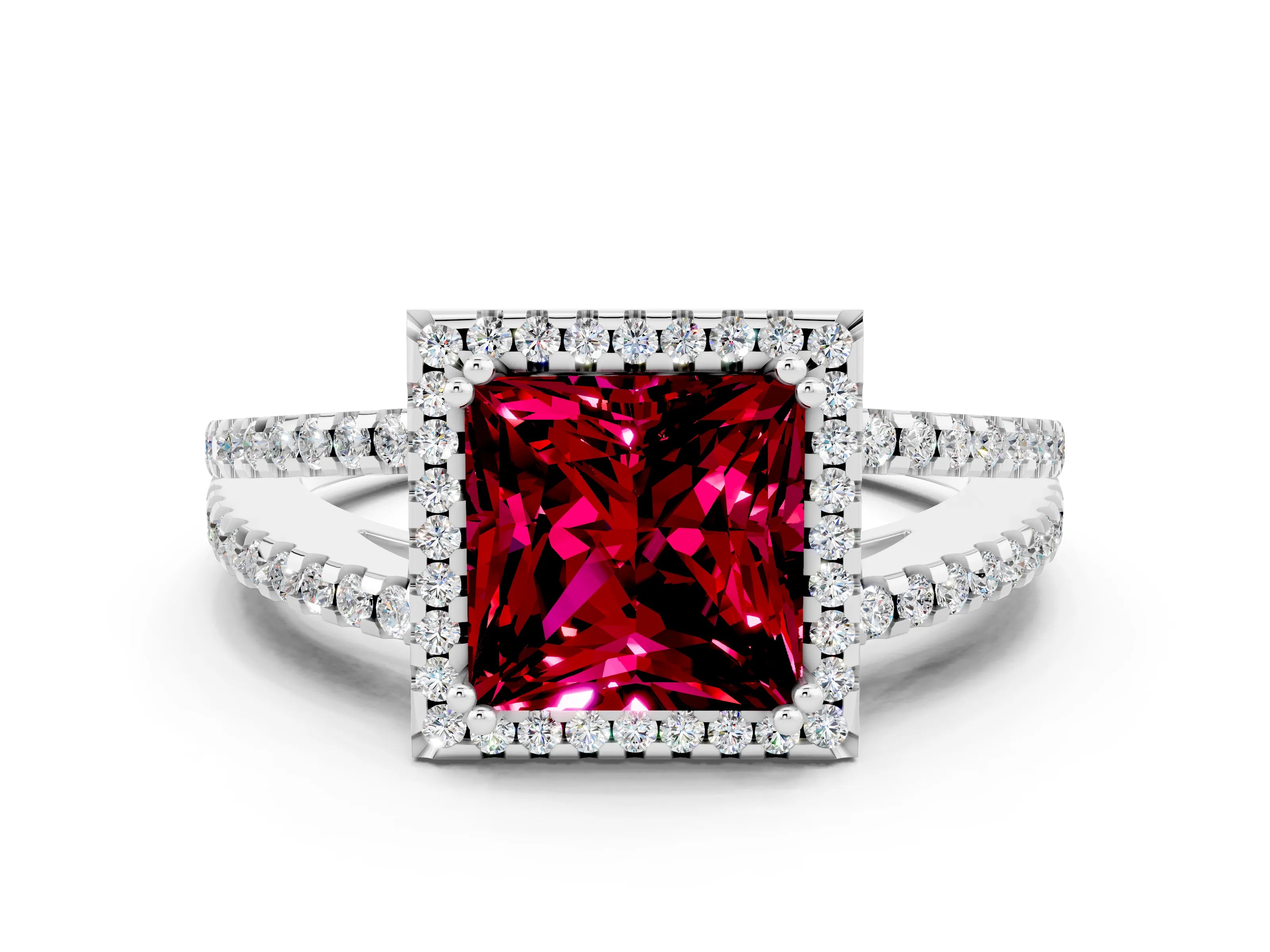 White gold Princess Cut Garnet Halo Split Shank Engagement Ring_12