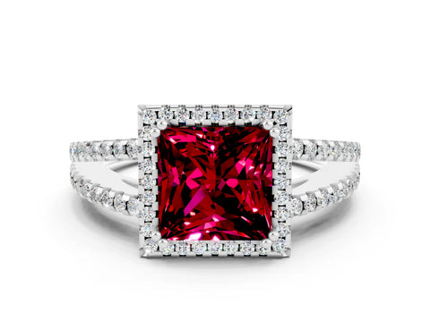 White gold Princess Cut Garnet Halo Split Shank Engagement Ring_12