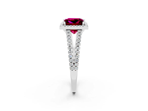 White gold Princess Cut Garnet Halo Split Shank Engagement Ring