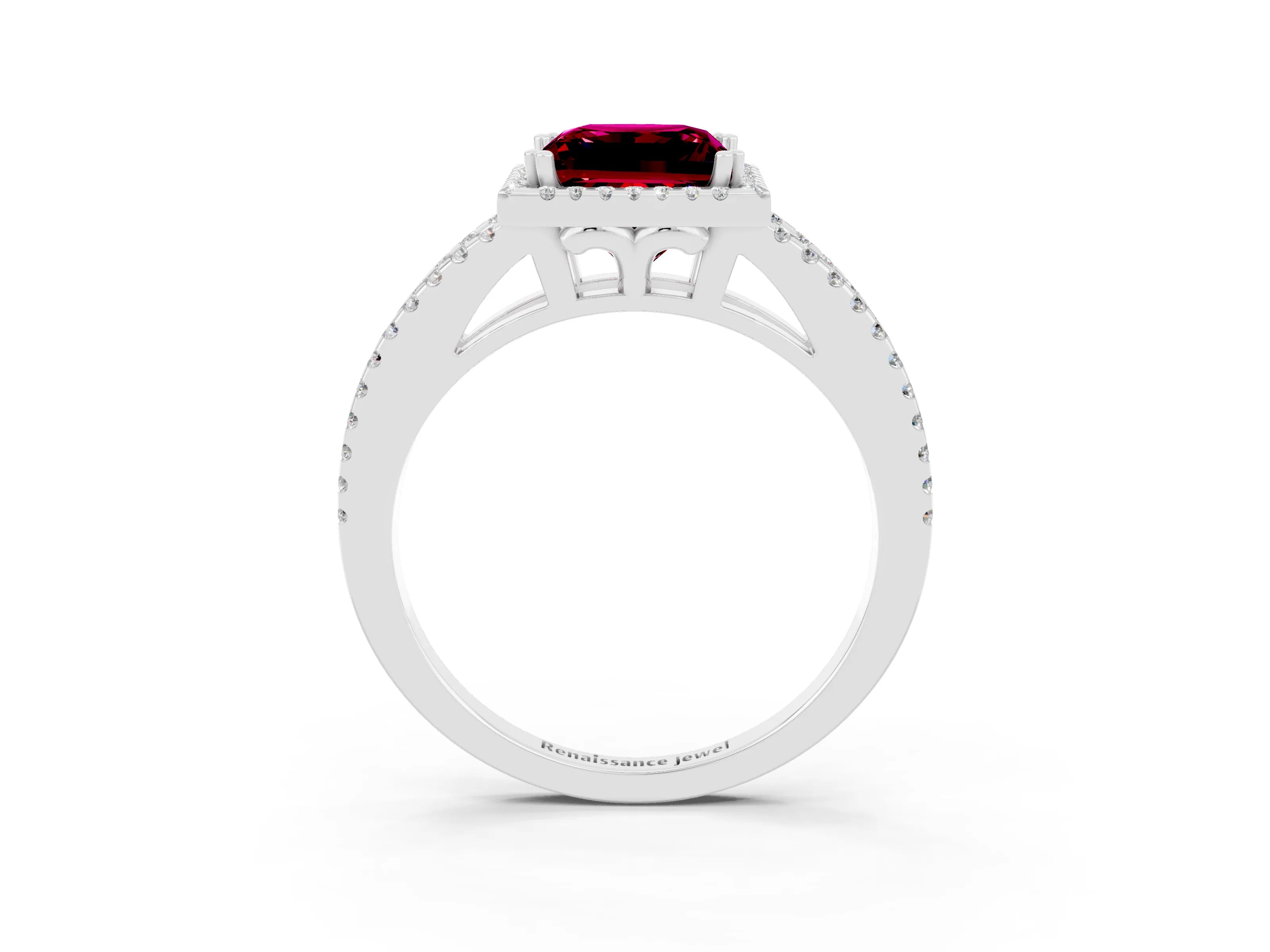 White gold Princess Cut Garnet Halo Split Shank Engagement Ring_15
