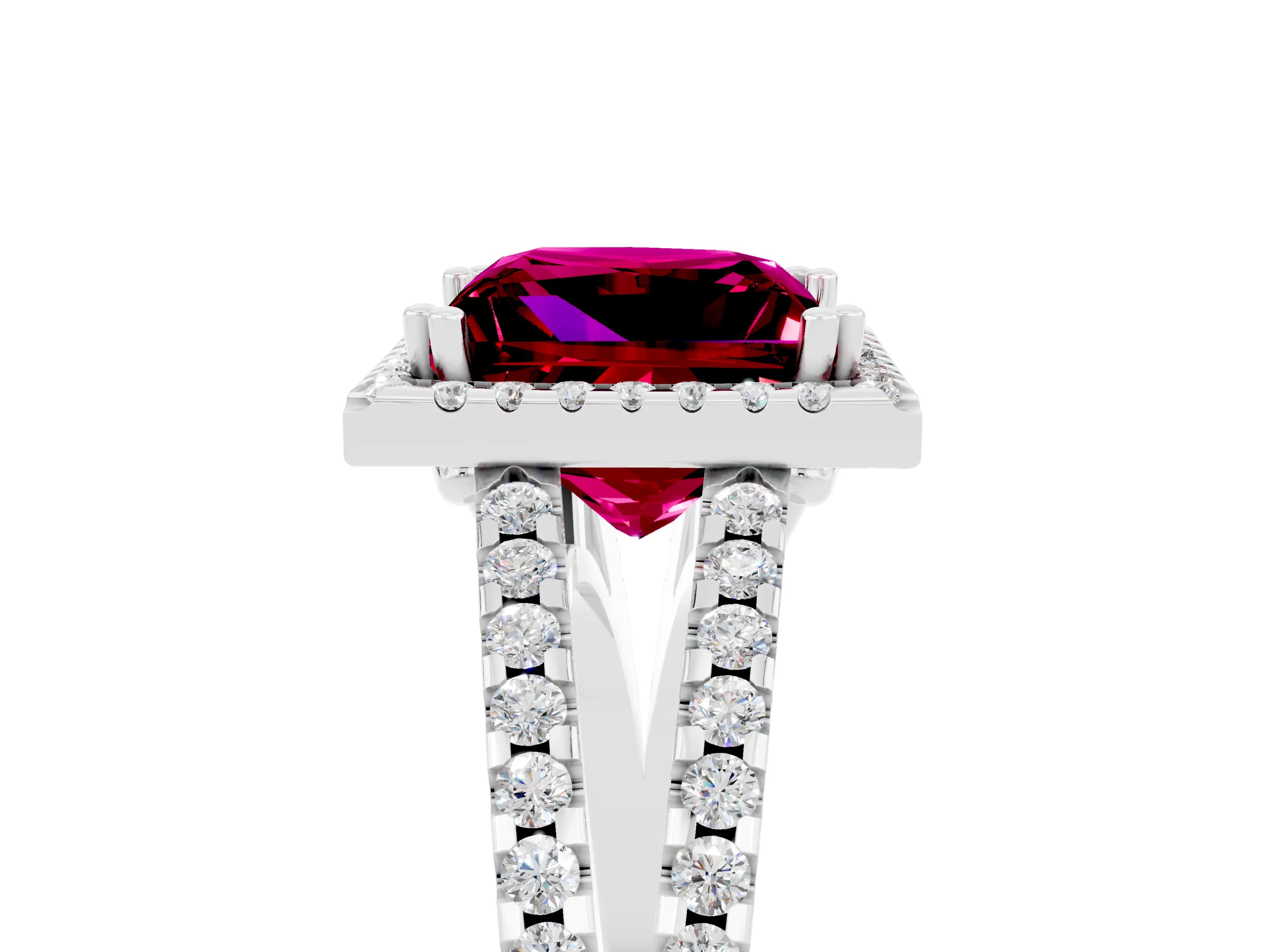 White gold Princess Cut Garnet Halo Split Shank Engagement Ring_17